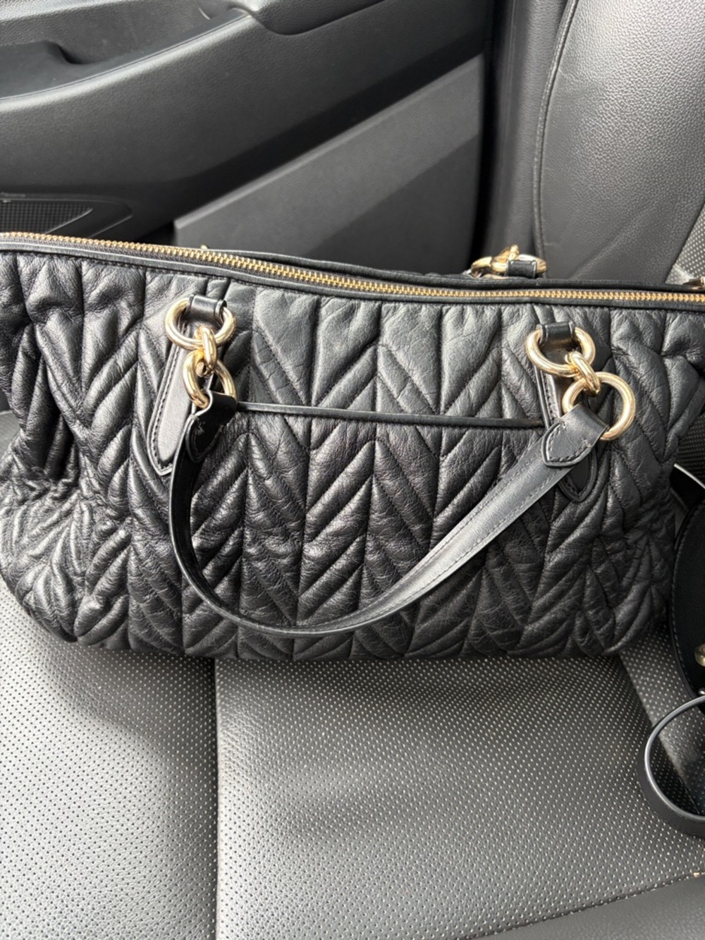 Coach Black Quilted Leather Shoulder Bag with Gold Hardware - Picture 2 of 6